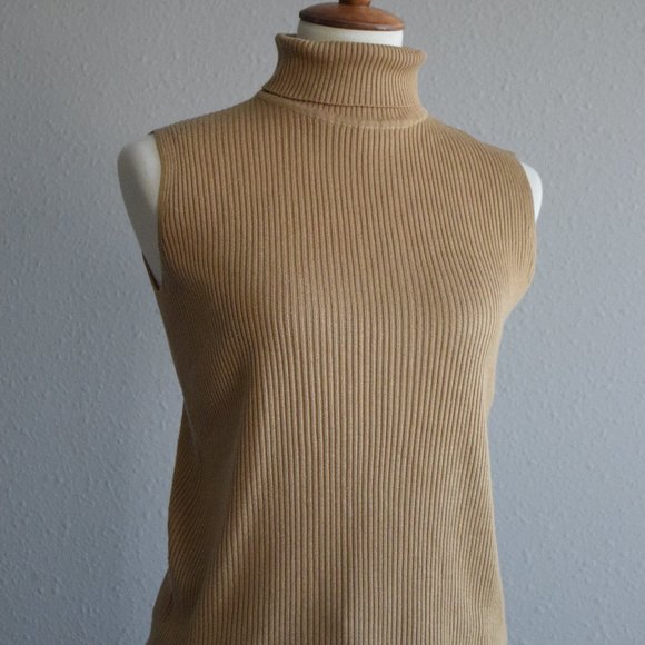 Sag Harbor sleeveless ribbed knit turtleneck camel - Picture 7 of 9